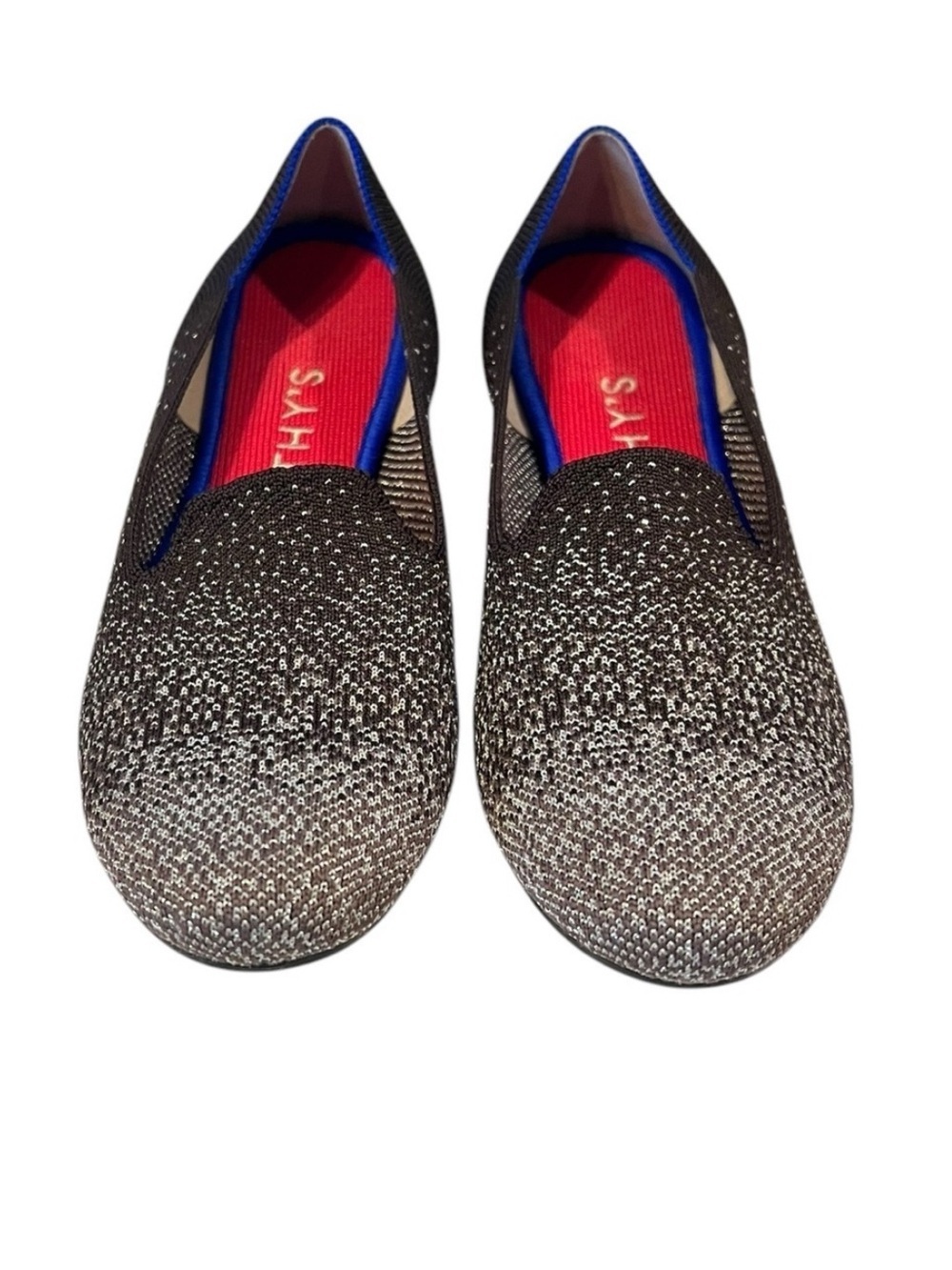 Rothys 7 Black Silver Metallic Glitter Loafers Flats Luxury Comfort Shoe Office